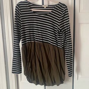 Umgee Black and White Striped Top with Olive Bottom